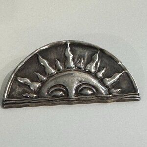 Vintage Sterling Silver Brooch Pin Large Rising Sun 925